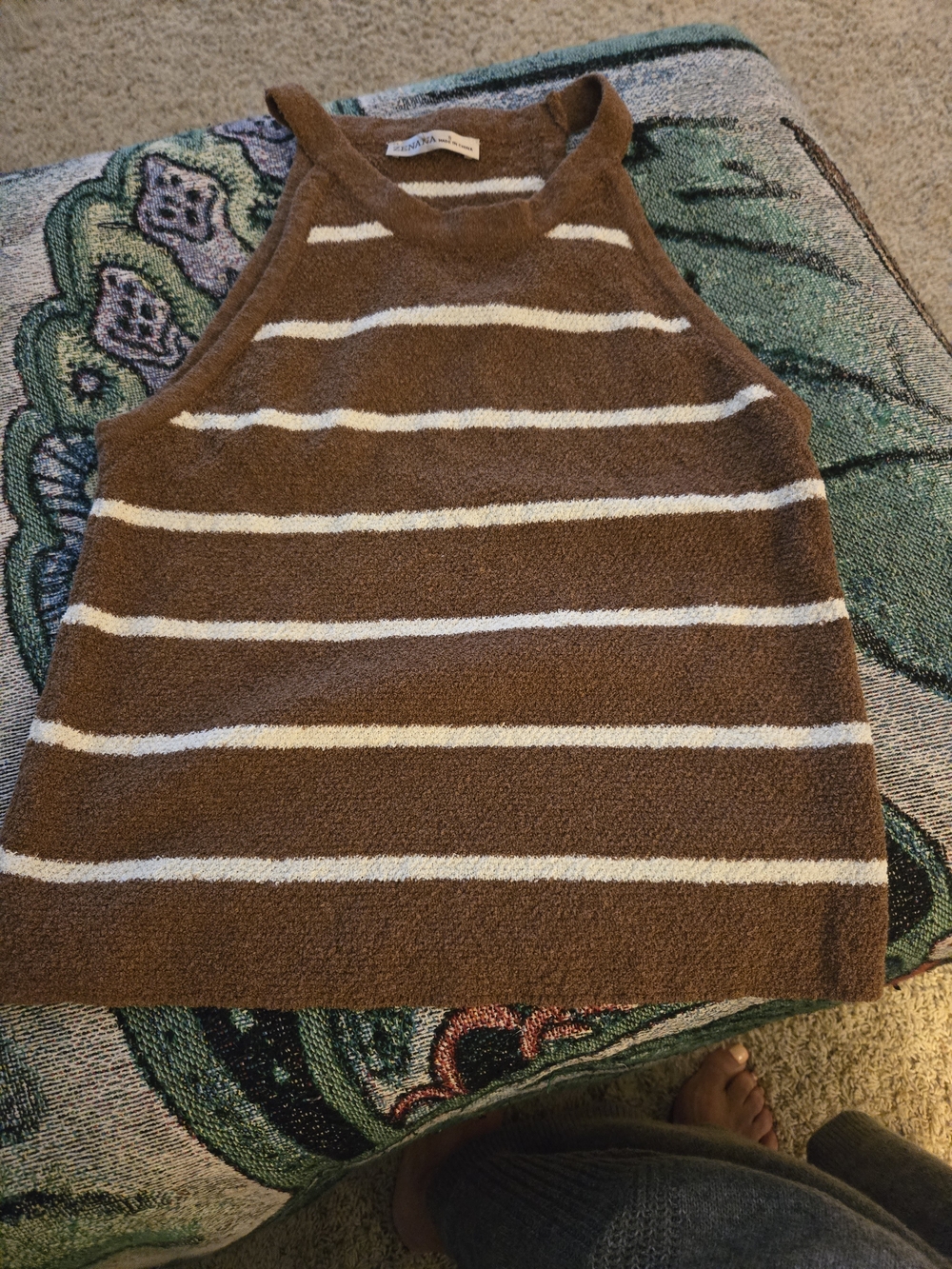 Zenana Outfitters Brown and White Striped Knit Tank Top